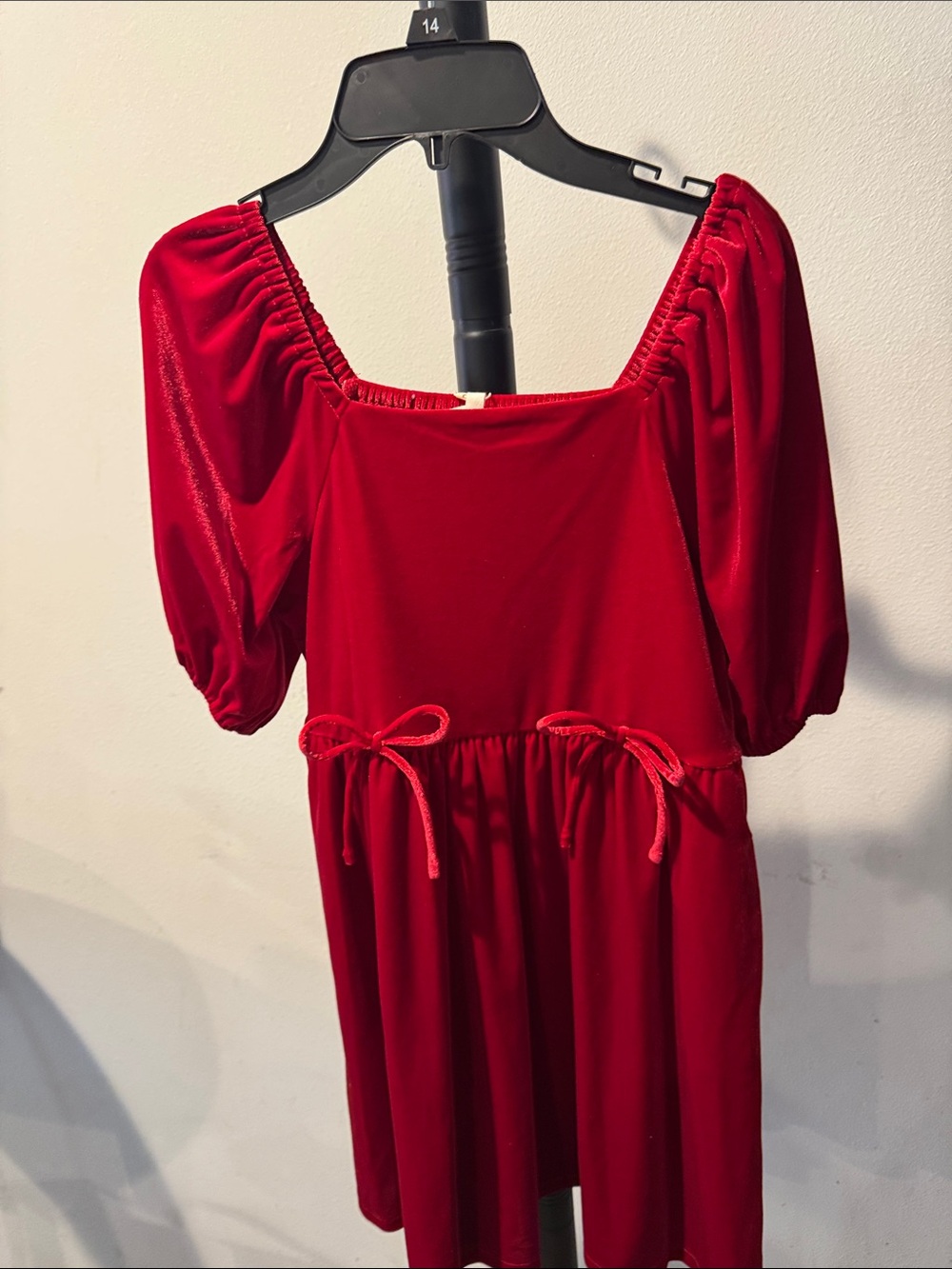 Copper Key Red Velvet Puff-Sleeve Mini Dress